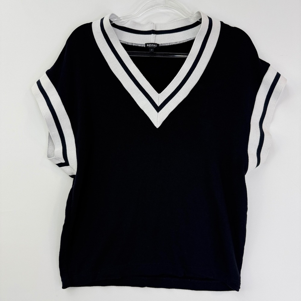 Bleusalt Malibu Varsity Sweatshirt Vest Women 2 Navy V-Neck Fleece